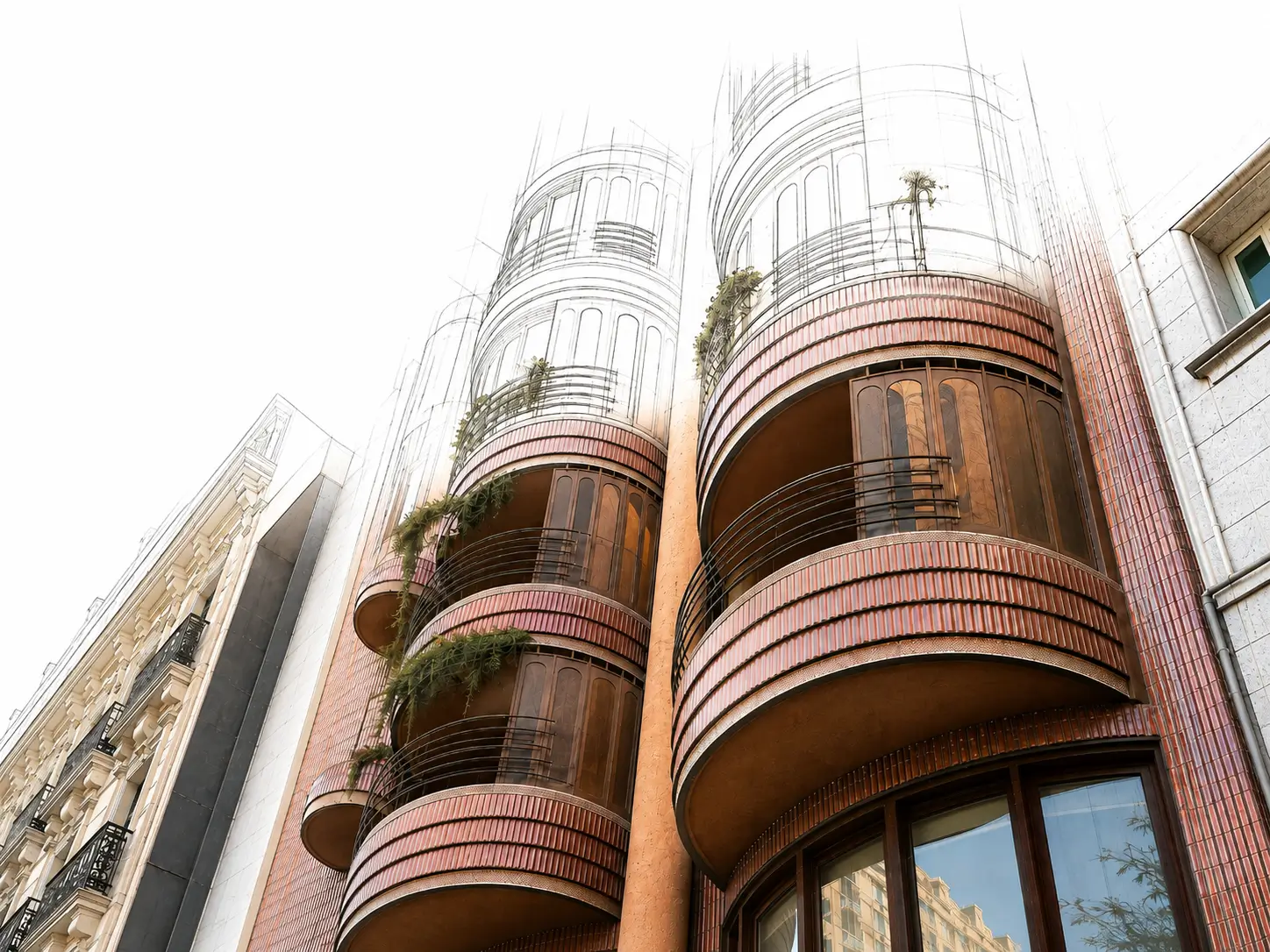 Visualización arquitectónica de un edificio con balcones curvos en Alicante